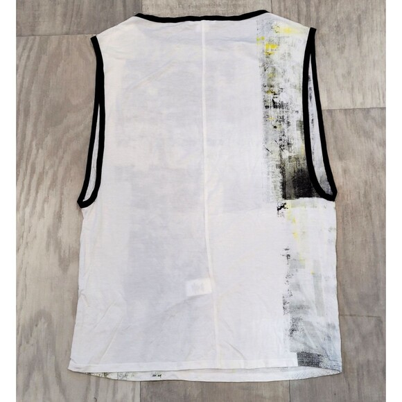 HELMUT LANG Abstract Graphic Print Sleeveless Tank Sz P Shirt White Black Yellow - Picture 5 of 5